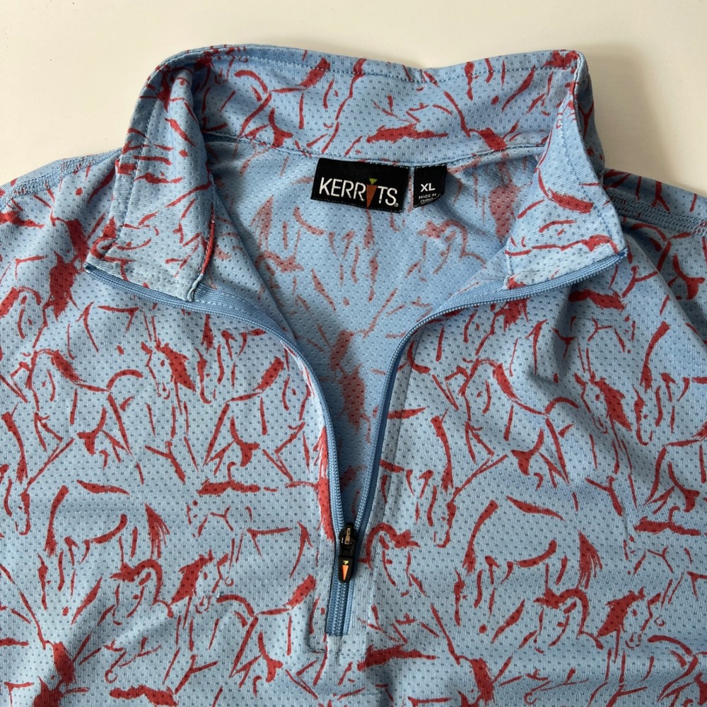 Kerrits Equestrian Shirt Kids XL Blue Red Horse Print Quarter Zip Riding Top
